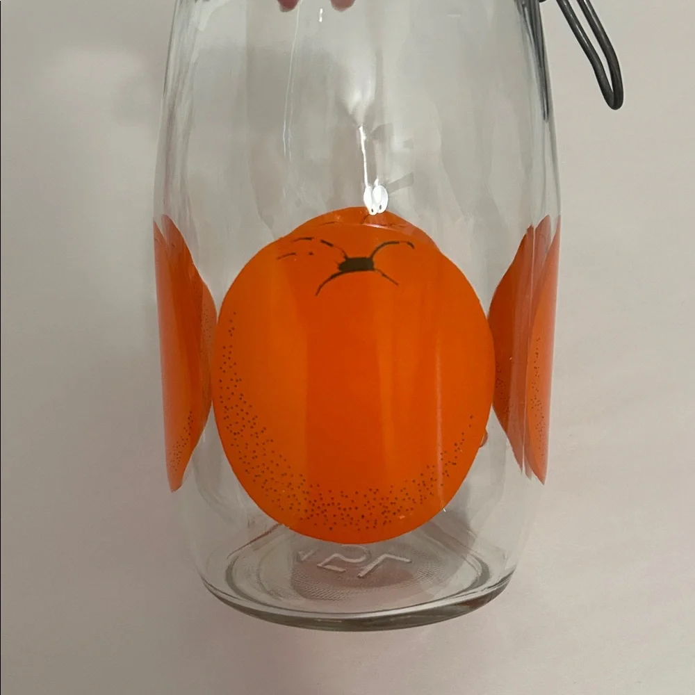 Vintage 60's The Cannery Hinged Glass Jar Container with Orange Design 1.5L